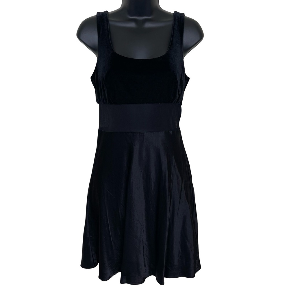 Zum Zum Black Velvet Satin Skater Dress‎ 11/12 Sheer Mesh 90s Y2K Whimsigoth